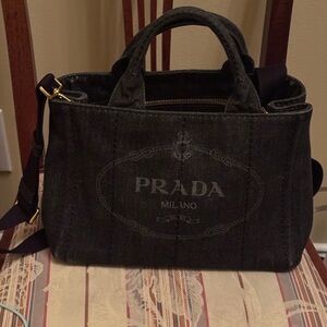 Prada Canapa Black Denim Mini Handbag